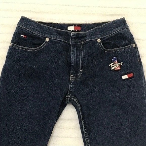Vintage Tommy Jeans Girl Juniors Denim Jean Patch Capri Pants Sz 4‎ or 5 - Picture 3 of 6